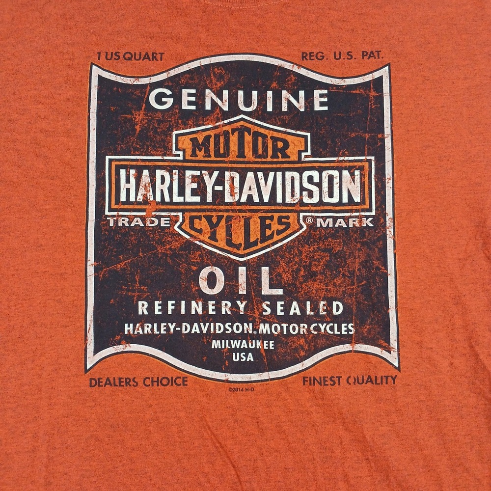 Harley Davidson Shirt Mens Medium Orange Graphic Central Maine Bangor Oil Tee - Picture 6 of 13